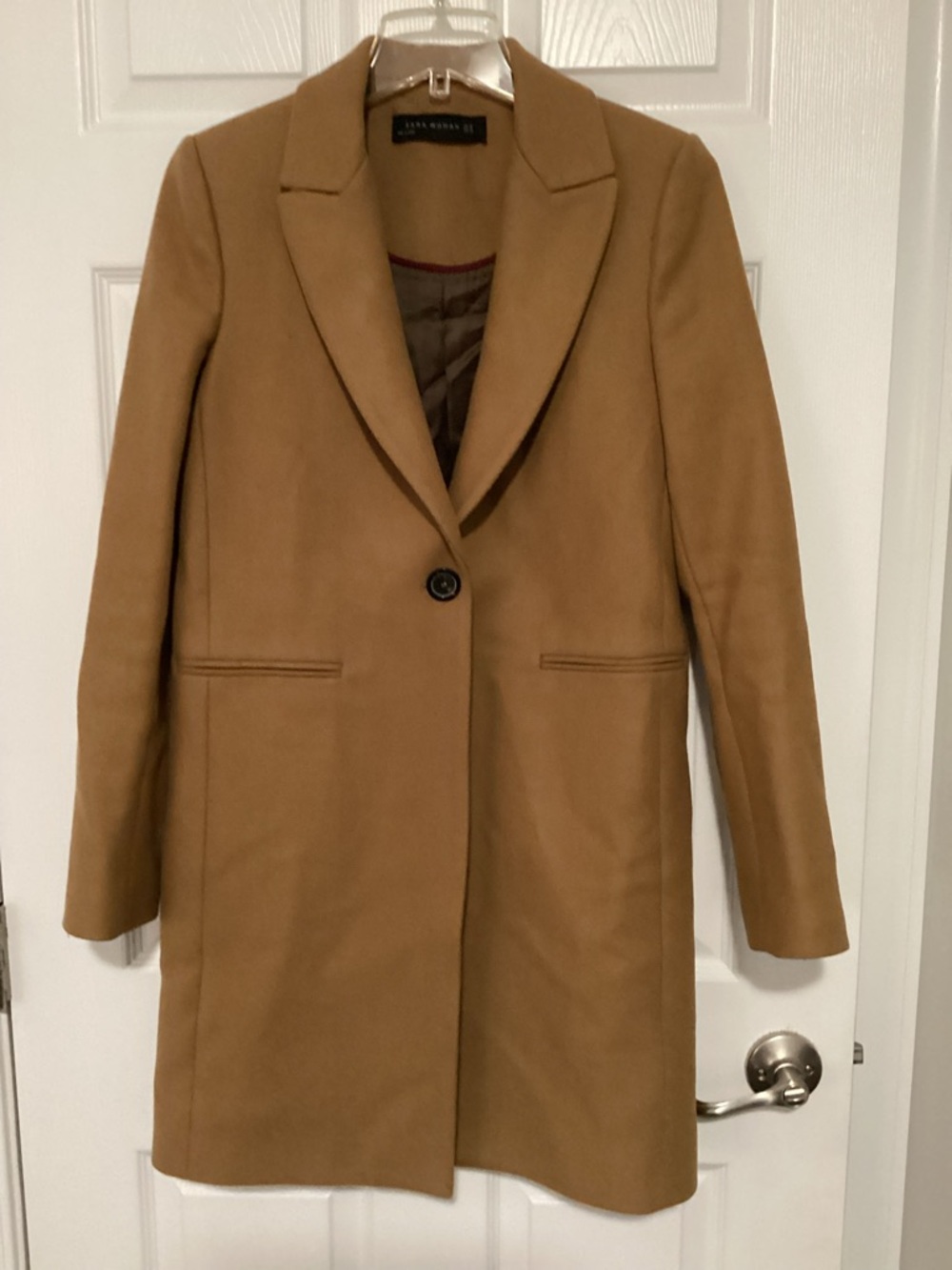 Zara Women's Camel Single-Button Wool-Blend Trench Coat